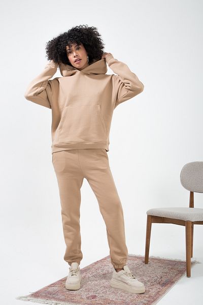 MuuBs Sea Three Thread Hoodie Oversize Hooded Cotton Inside Ribbed Elastic Leg Tracksuit Set