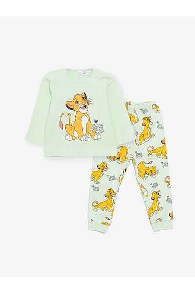 LC Waikiki Langarm-Pyjama-Set für Jungen mit Rundhalsausschnitt, bedruckt mit dem König der Löwen