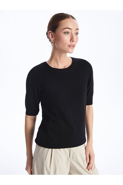 LC Waikiki Women's Knit Sweater - Crew Neck, Solid Cut, Short Sleeve