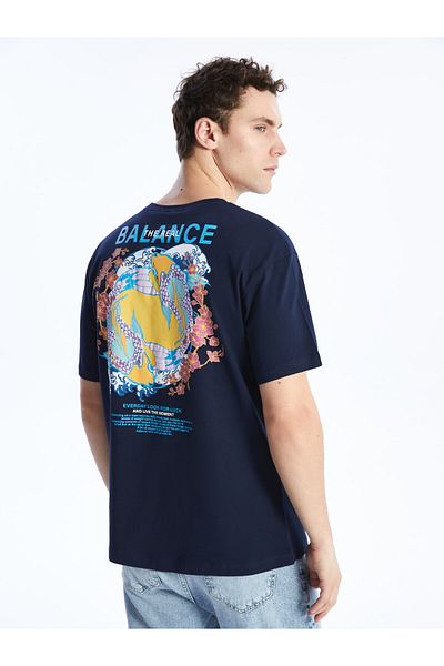 LC Waikiki Printed Men's Combed Cotton T-Shirt - Crew Neck, Short Sleeve