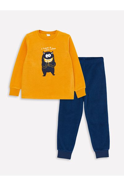 LC Waikiki Crew Neck Embroidered Long Sleeve Boy's Pajama Set