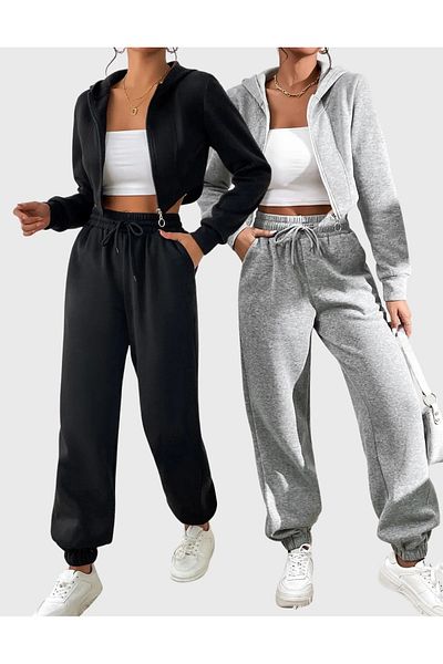 SBCSPORT ΔΥΟ Jogger Sweatpants-Μαύρο και γκρι λαστιχένιο πόδι ψηλόμεσο