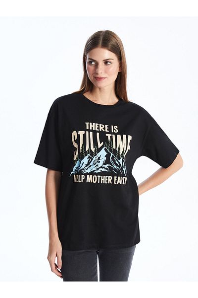 LC Waikiki Oversize Women's T-Shirt - Crew Neck, Printed, Short Sleeve