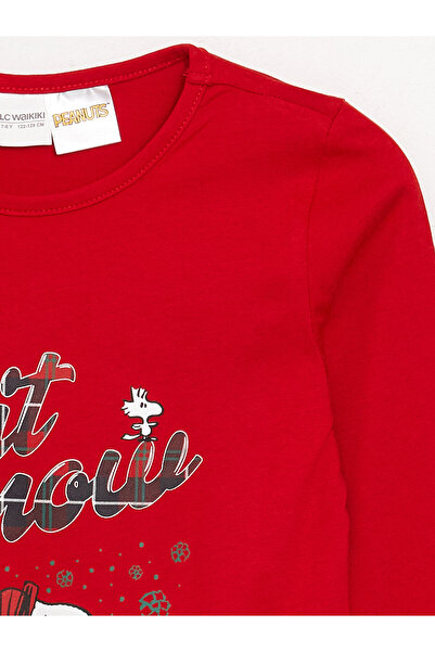 LC Waikiki Dívčí pyžamový set s dlouhým rukávem s potiskem Crew Neck Snoopy