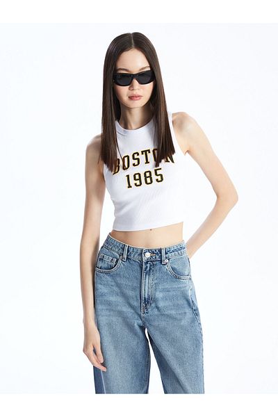 LC Waikiki Γυναικείο Crop με στάμπα με λαιμόκοψη