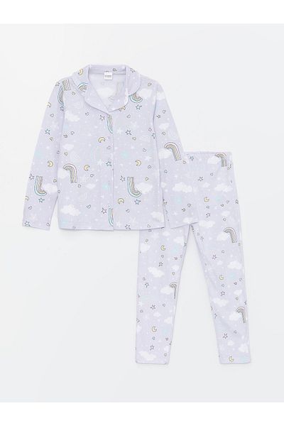 LC Waikiki Set de pijamale pentru fetiță, cu guler de cămașă, cu mâneci lungi