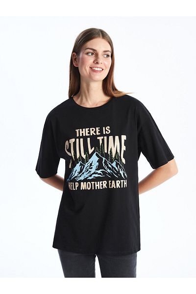 LC Waikiki Oversize Women's T-Shirt - Crew Neck, Printed, Short Sleeve