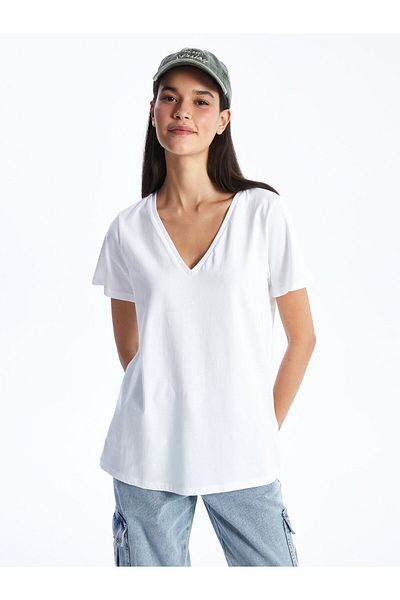 LC Waikiki Kurzärmliges Damen-T-Shirt mit V-Ausschnitt