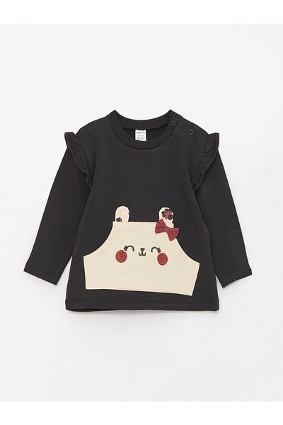 LC Waikiki Crew Neck Long Sleeve Printed Baby Girl Sweatshirt and Trousers 2-Piece Set