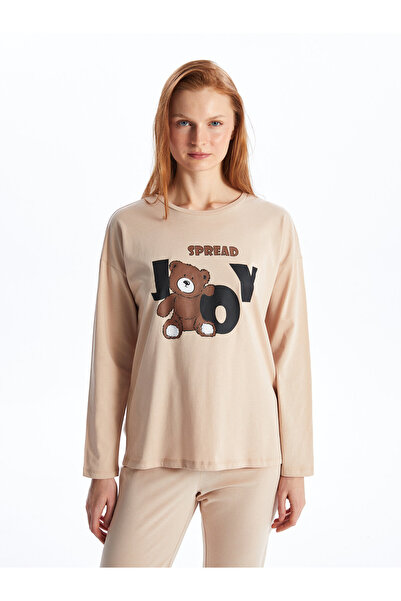 LC Waikiki Dámské pyžamo s dlouhým rukávem a výstřihem - potištěné