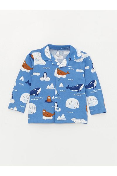 LC Waikiki Polo Collar Printed Long Sleeve Pajamas Set for Baby Boy