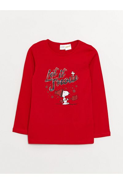 LC Waikiki Dívčí pyžamový set s dlouhým rukávem s potiskem Crew Neck Snoopy