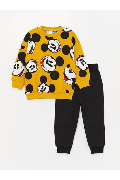 LC Waikiki Csavarnyakú Mickey Mouse nyomott kisfiú nadrág és pulóver 2db-os szett