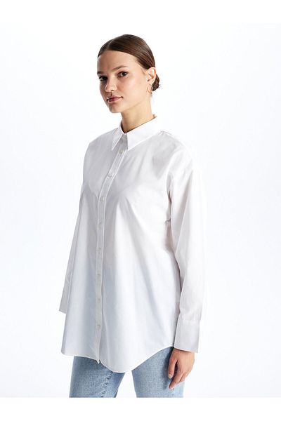 LC Waikiki Einfarbiges, langärmliges Damen-Tunika-Shirt aus Popeline-Stoff