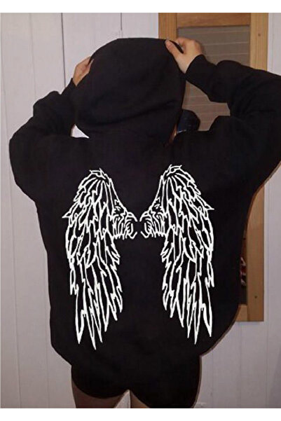 donamod Hanorac cu glugă cu imprimeu pe spate pentru femei cu aripi de înger