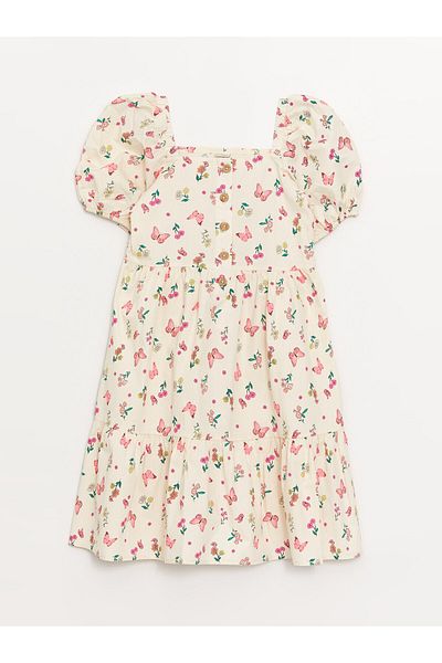 LC Waikiki Square Neck Floral Short Sleeve Girl's Dress