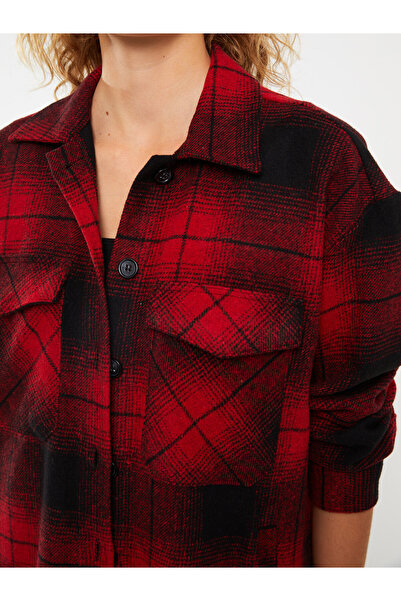 LC Waikiki Карирано дамско яке с дълъг ръкав с предно копче и риза