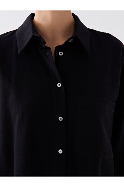 LC Waikiki Düz Uzun Kollu Oversize Keten Karışımlı Kadın Gömlek