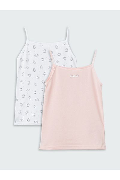 LC Waikiki Square Collar Printed Strappy Girl's Undershirt Set of 2