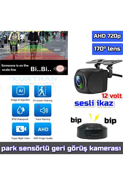 inox Park Sensörlü (BUZZER) Ahd 720p Park Kamerası 170'' Lens 1 Mp Sesli Ikaz 12 Volt Rca Uyumlu Soket