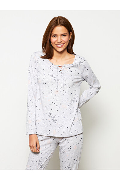 LC Waikiki Dámská sada pyžama s dlouhým rukávem s kravatovým límcem