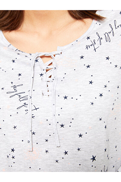 LC Waikiki Dámská sada pyžama s dlouhým rukávem s kravatovým límcem