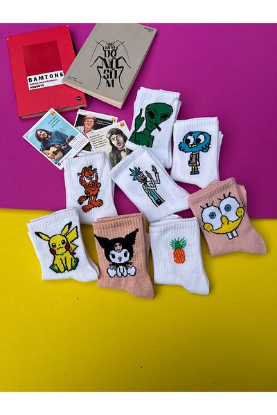 javenadze 8 Pack Different Character Patterned College Socks