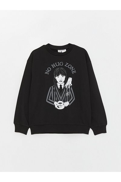 LC Waikiki Crew Neck Wednesday Printed Long Sleeve Girl's Sweatshirt