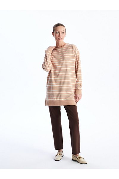 LC Waikiki Crew Neck Striped Long Sleeve Oversize Women's Tunic
