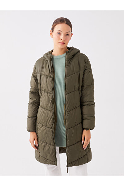 LC Waikiki Jachetă puf pentru femei, cu glugă, cu model