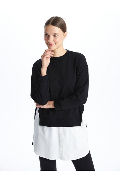 LC Waikiki Oversize dámská mikina tunika Crew Neck Plain s dlouhým rukávem