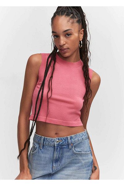 MANGO Woman Μπλούζα crop με γιακά halter