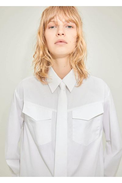 MANGO Woman Cămașă cu buzunare și detaliu cravată