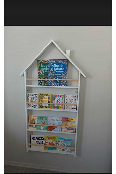 ÇİÇEKLİ AVM ahşap beyaz mdf çatılı kitaplık