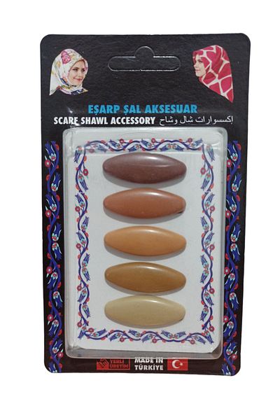 Melodi Scarf 5 Pieces Safety Drop Scarf Shawl Turban Needle Colorful ( Beige/brown)