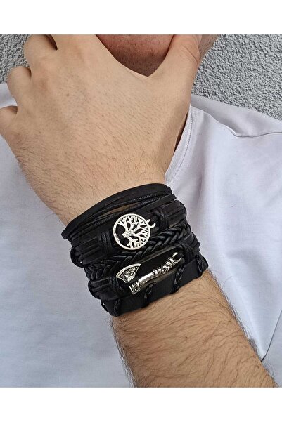 BSN Store 2 Set of 10 Genuine Leather Bracelets with Viking Axe and Infinity Figures