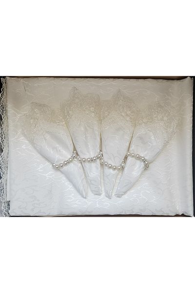 ESAS ÇEYİZ Set de masă din țesătură Kdk cu dantelă franceză cu alergător--18 piese