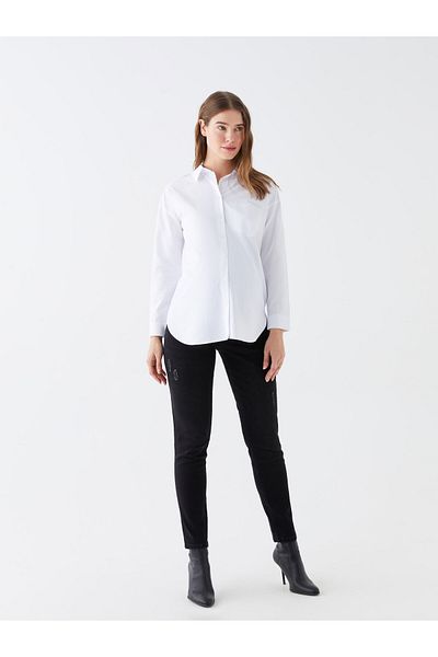 LC Waikiki Front Button Closure Plain Long Sleeve Poplin Maternity Shirt