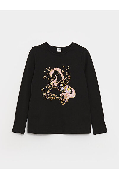 LC Waikiki Μακρυμάνικο μπλουζάκι για κορίτσια με στάμπα με λαιμόκοψη