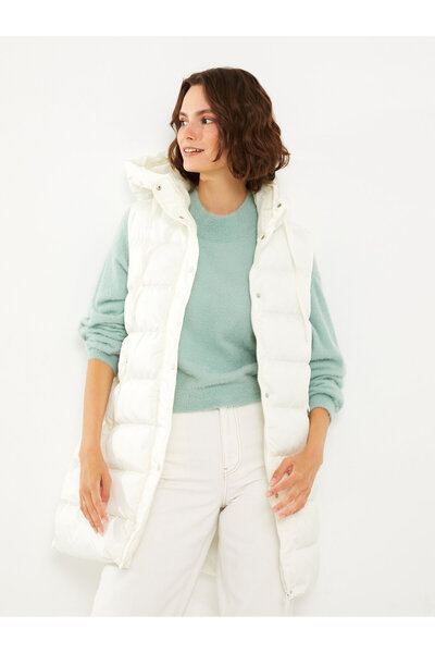 LC Waikiki Жіночий надувний жилет з капюшоном, стьобаний з візерунком