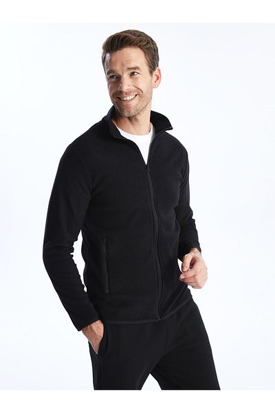 LC Waikiki Men's Fleece Cardigan - Stand Collar, Long Sleeve