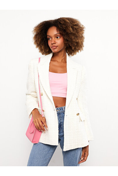 LC Waikiki Μακρυμάνικο γυναικείο μπλέιζερ τουίντ με μοτίβο