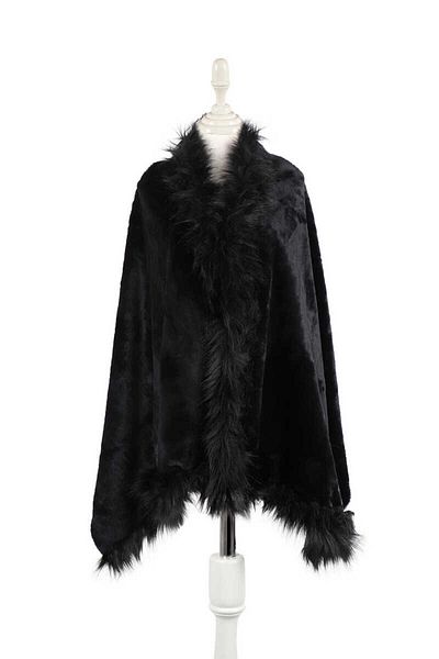 Bursa İpek Black Fur Shoulder Shawl