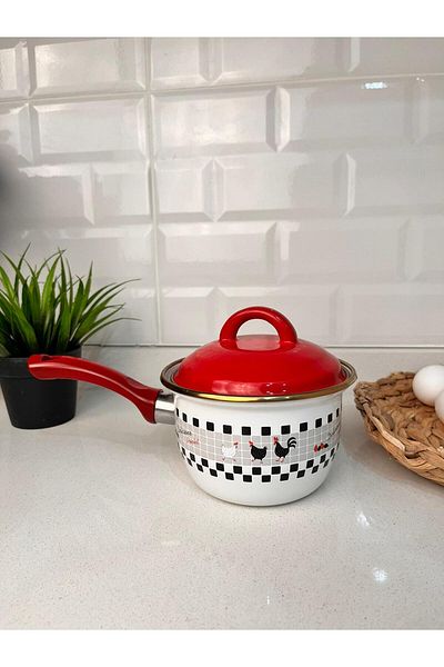 İLİVA Luxury Patterned Enamel Midi Pot - Egg Cooking Boiling Pot and Sauce Pan - 14 cm