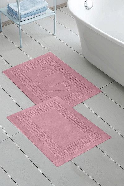 Class 2 Pieces 50x70 cm Footprint / Plain Bath Mat Towel Set Pink