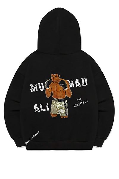 modavadisi tarzından fazlası Unisex Muhammad Ali Printed Sweatshirt Muhammad Ali Printed Oversize Hooded Hoodie