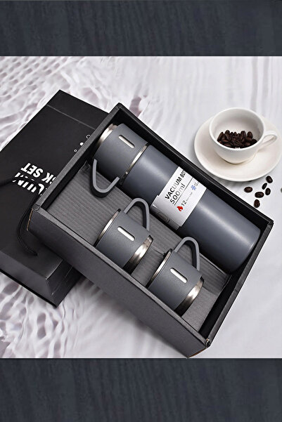 WONDi طقم ترمس ستانلس ستيل لون رمادي 3 طقم ترمس زجاجي