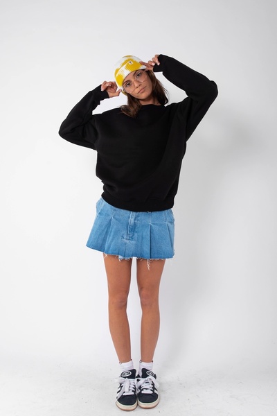 Bak Moda Hanorac negru unisex de bază oversize fără glugă