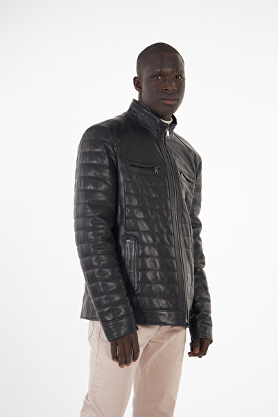 gorgitino Men's Genuine Leather Jacket Quilted Model