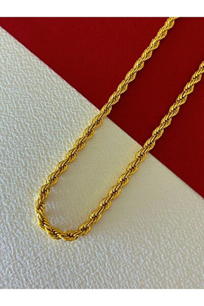 JEICON ATELIER 60 cm Gold Renk 22 Ayar Altın Kaplama Kalın Halat Zincir